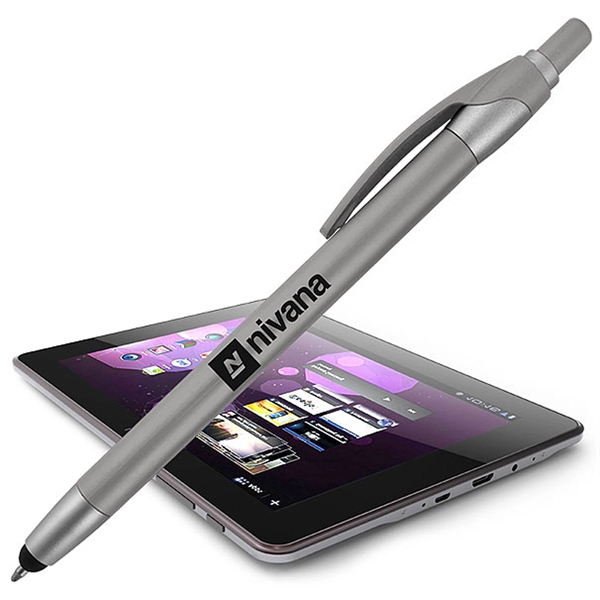 Click-action stylus pen with long slim body, metallic color barrels, and... from ASI 90859 Tempo Industries Inc