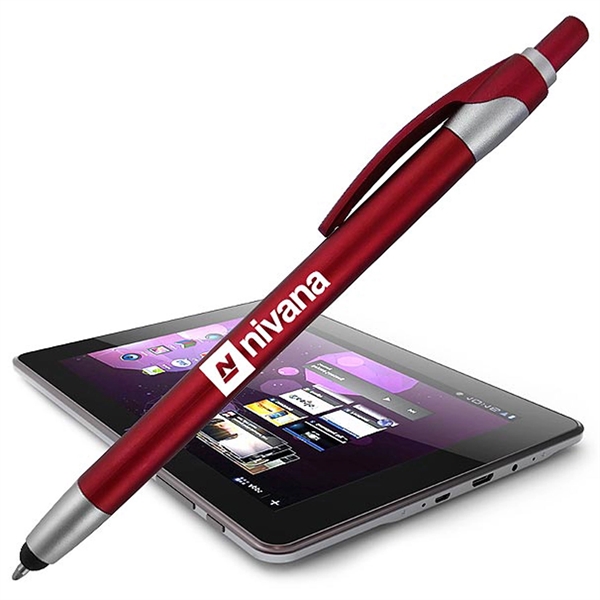 Click-action stylus pen with long slim body, metallic color barrels, and... from ASI 90859 Tempo Industries Inc