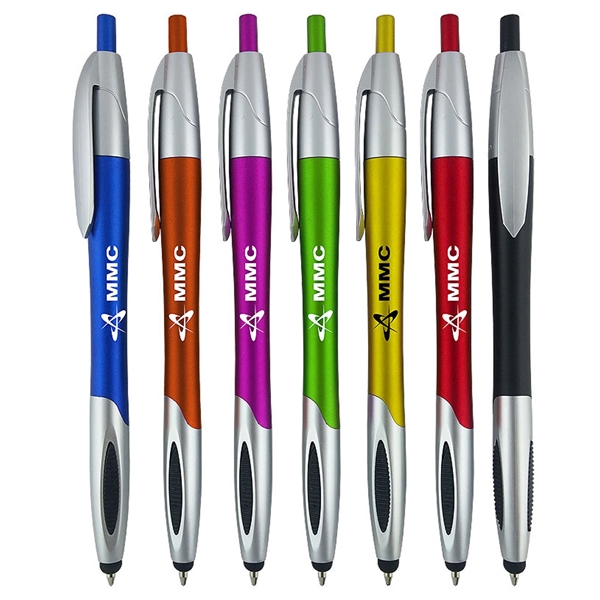 Custom click-action ballpoint pen is designed with a handy stylus tip... from ASI 90859 Tempo Industries Inc