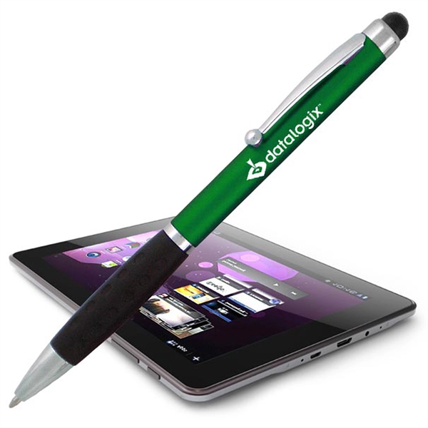 Metallic colored twist-action pen featuring a detailed comfort grip and soft-touch... from ASI 90859 Tempo Industries Inc