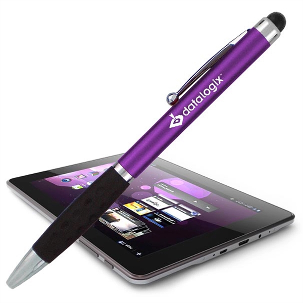 Metallic colored twist-action pen featuring a detailed comfort grip and soft-touch... from ASI 90859 Tempo Industries Inc