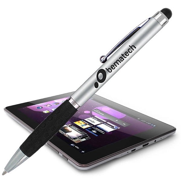 Silver twist-action Nicco pen with a stylus for navigating touchscreens.... from ASI 90859 Tempo Industries Inc