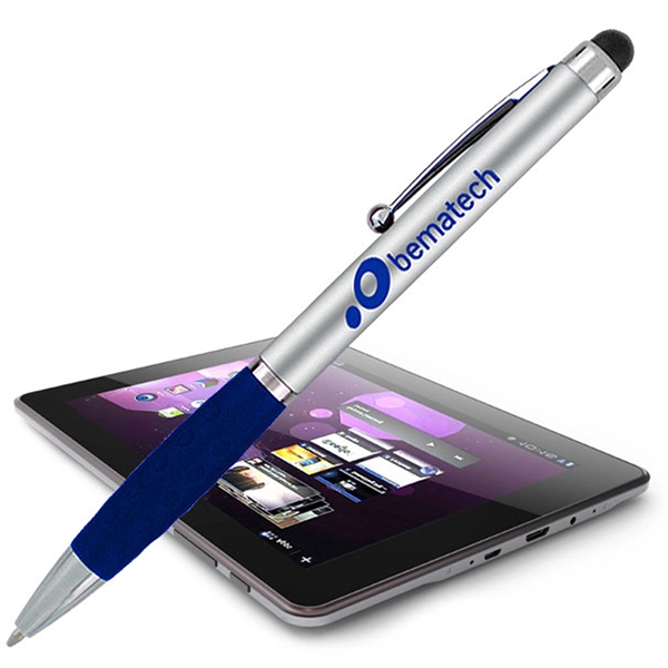 Silver twist-action Nicco pen with a stylus for navigating touchscreens.... from ASI 90859 Tempo Industries Inc