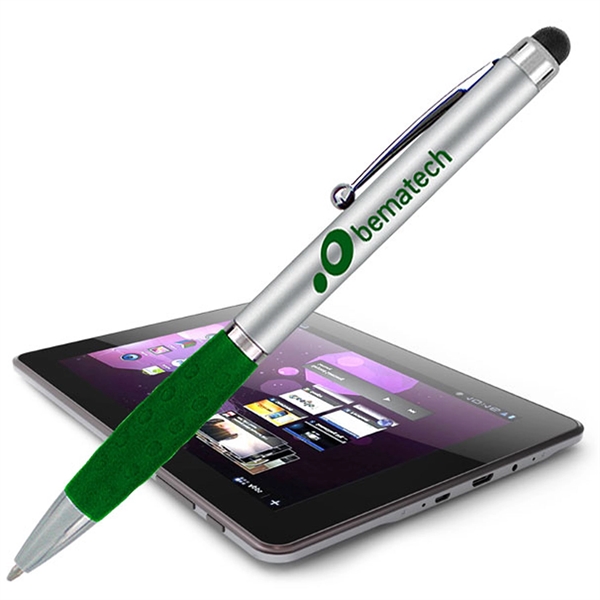 Silver twist-action Nicco pen with a stylus for navigating touchscreens.... from ASI 90859 Tempo Industries Inc