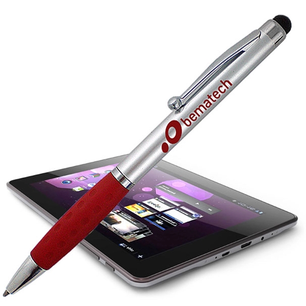 Silver twist-action Nicco pen with a stylus for navigating touchscreens.... from ASI 90859 Tempo Industries Inc