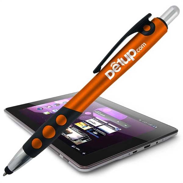 Click-action pen with a metallic-colored barrel, black rubber grip, chrome highlights,... from ASI 90859 Tempo Industries Inc