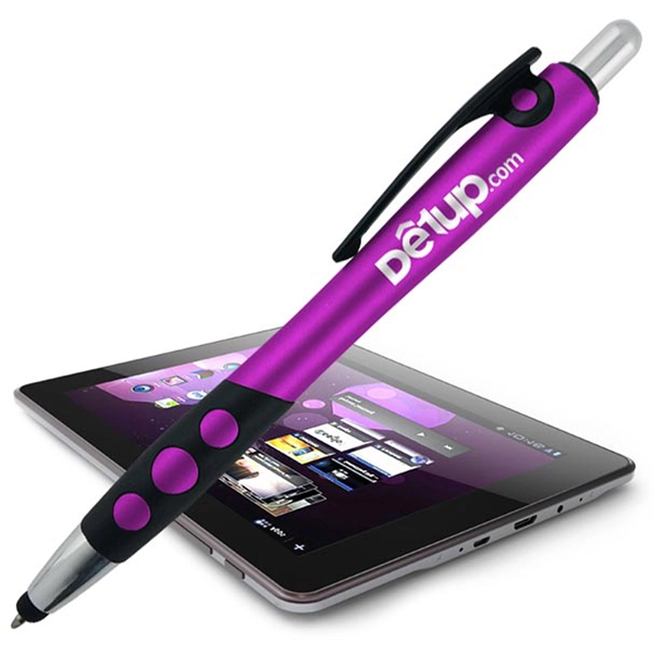 Click-action pen with a metallic-colored barrel, black rubber grip, chrome highlights,... from ASI 90859 Tempo Industries Inc