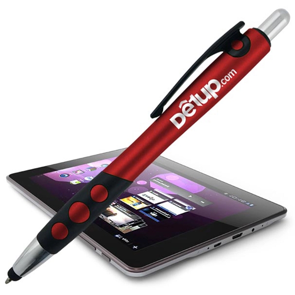 Click-action pen with a metallic-colored barrel, black rubber grip, chrome highlights,... from ASI 90859 Tempo Industries Inc