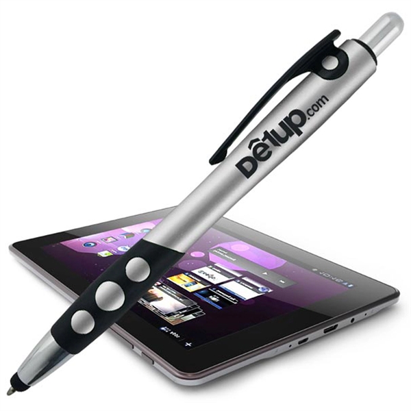 Click-action pen with a metallic-colored barrel, black rubber grip, chrome highlights,... from ASI 90859 Tempo Industries Inc