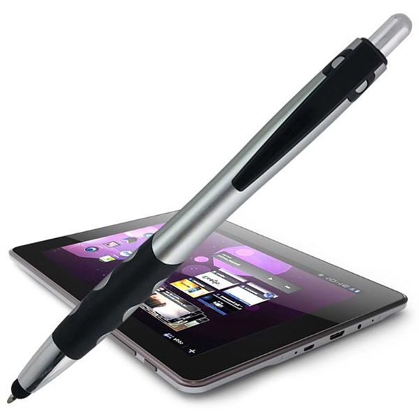 Click-action pen with a metallic-colored barrel, black rubber grip, chrome highlights,... from ASI 90859 Tempo Industries Inc