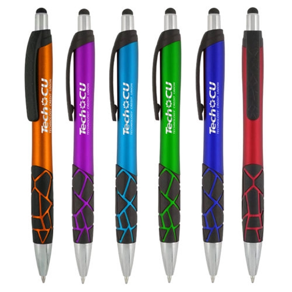 Stylus click-action pen with unique mosaic patterned black rubber grip.... from ASI 90859 Tempo Industries Inc