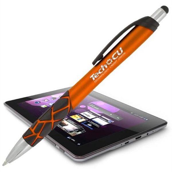 Stylus click-action pen with unique mosaic patterned black rubber grip.... from ASI 90859 Tempo Industries Inc