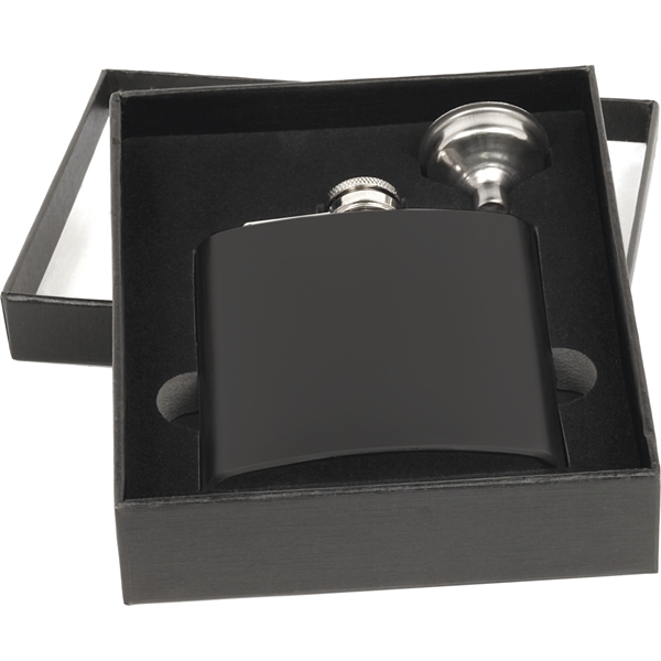 Gift box that includes 6 oz. black stainless steel flask and... from ASI 74601 Calico