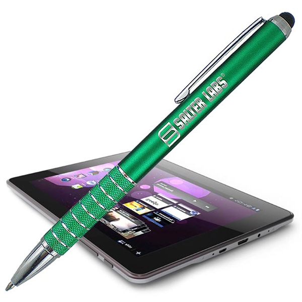 Twist-action ballpoint pen with a metal look stylus tip for use... from ASI 90859 Tempo Industries Inc