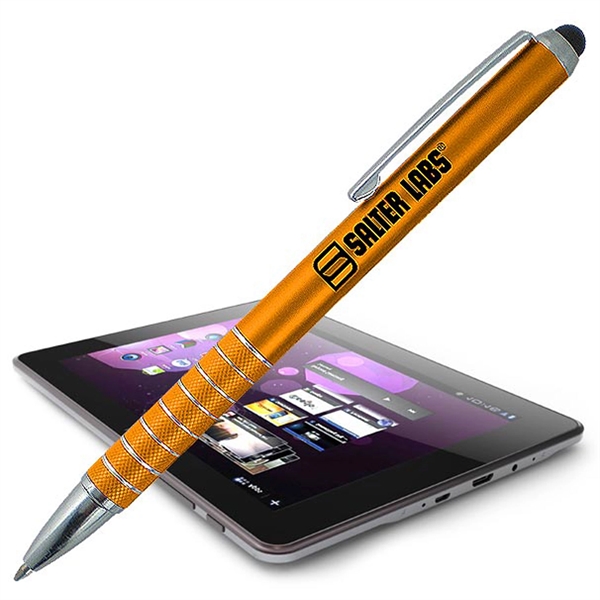 Twist-action ballpoint pen with a metal look stylus tip for use... from ASI 90859 Tempo Industries Inc