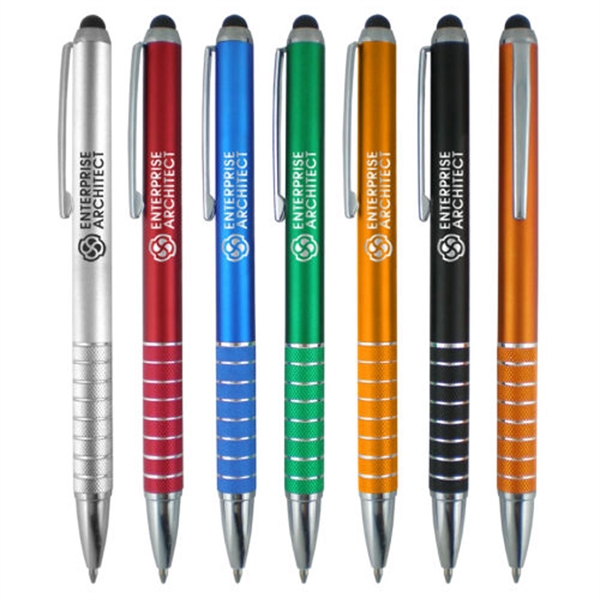 Twist-action ballpoint pen with a metal look stylus tip for use... from ASI 90859 Tempo Industries Inc