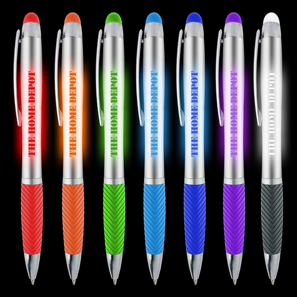 Orbit light-up pen with a metallic barrel, a contoured, ridged grip,... from ASI 90859 Tempo Industries Inc