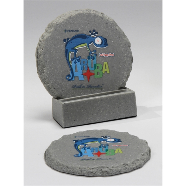 This round 2-pc stone coaster set has an irregular chiseled edge... from ASI 89860 StoneyCreek / StoneyCreek®