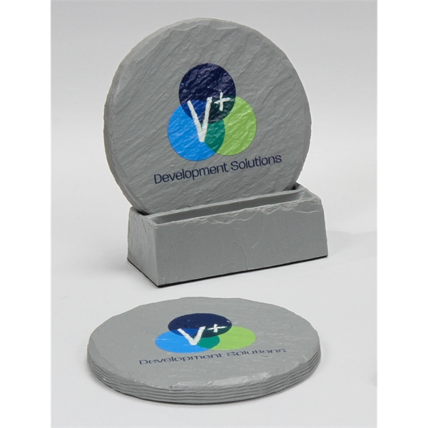 This round 2-pc stone coaster set has a shale-textured surface to... from ASI 89860 StoneyCreek / StoneyCreek®
