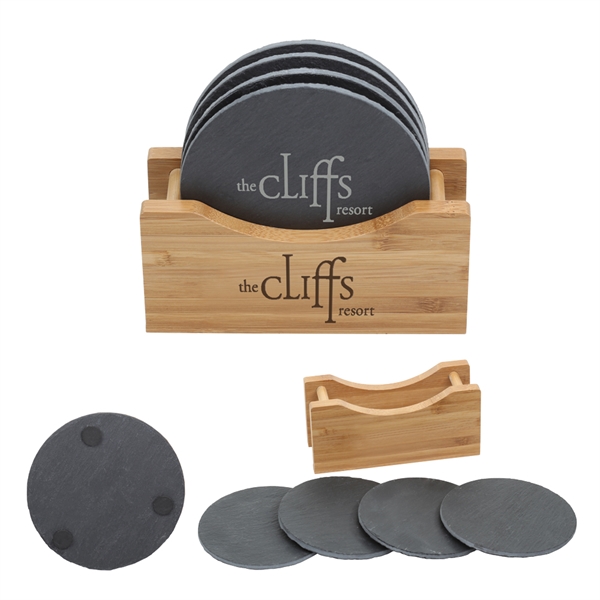 Bamboo + Slate Coasters (Round)... from ASI 46755 Cosmo Promos