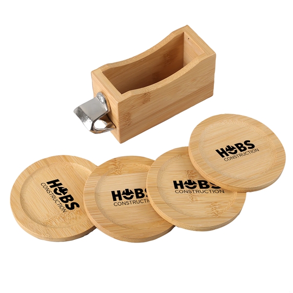 Bamboo coaster set comes with bamboo caddy, 4 round bamboo coasters... from ASI 52840 Evans Manufacturing