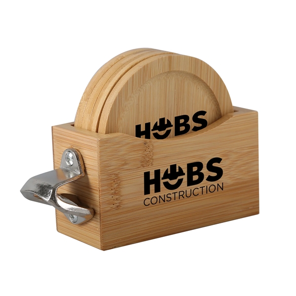 Bamboo coaster set comes with bamboo caddy, 4 round bamboo coasters... from ASI 52840 Evans Manufacturing