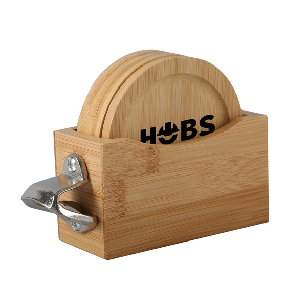 Bamboo coaster set comes with bamboo caddy, 4 round bamboo coasters... from ASI 52840 Evans Manufacturing
