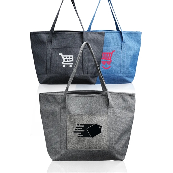 PVC fabric two-tone tote bag with spacious compartment, handles and front... from ASI 39552 BEL Promo