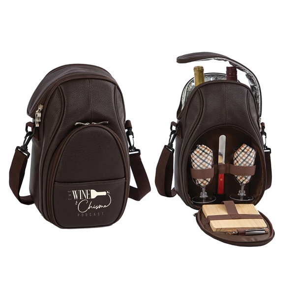 Brava Wine-Cheese Tote Brown Vegan Leather... from ASI 88675 Picnic Plus
