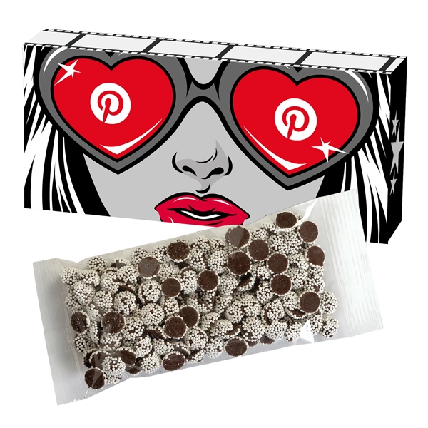 Movie theatre box filled with chocolate Sno-Caps®... from ASI 71685 Midnite Snax®