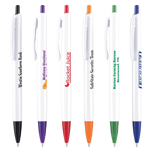 Plastic Pen - White barrel, colored tip and plunger... from ASI 44368 ZZ DROPPED -Cedar Crest Manufacturing / Cedar Crest