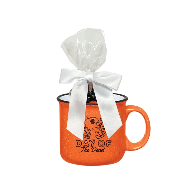 Ceramic 15 ounce handled orange and black mug with milk chocolate... from ASI 61125 Hit Promotional Products / Hit®
