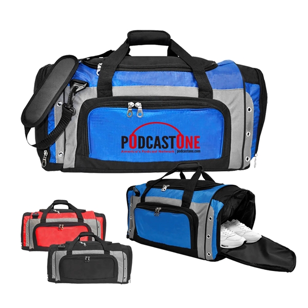 600D Polyester & 420D Ripstop Nylon duffel bag. Features U-shape double... from ASI 41511 Brainchild USA Inc / BrainChild Gift Club