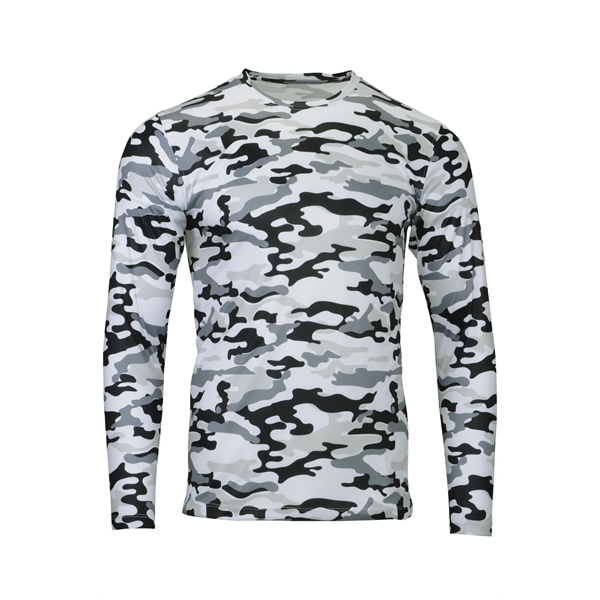 Woodland camo long sleeve tee made of 100% microfiber performance polyester.... from ASI 85988 Century Place Apparel