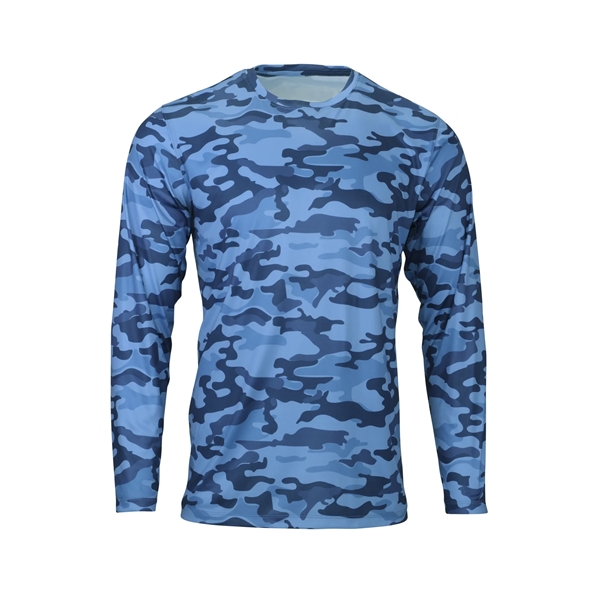 Woodland camo long sleeve tee made of 100% microfiber performance polyester.... from ASI 85988 Century Place Apparel