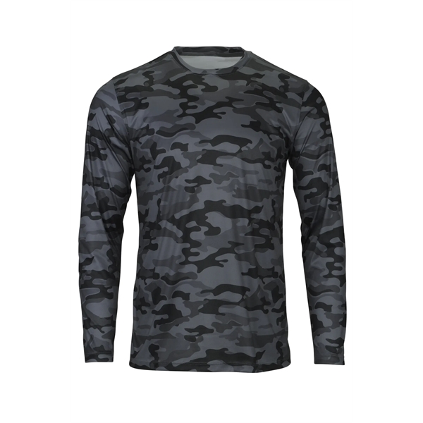 Woodland camo long sleeve tee made of 100% microfiber performance polyester.... from ASI 85988 Century Place Apparel