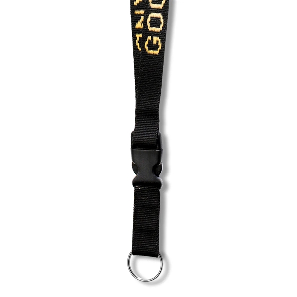 Custom 3/4" woven lanyard with detachable buckle key fob... from ASI 92980 WOV-IN® / Universal Strap/Wov-In Line