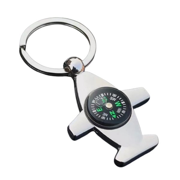 Airplane shape metal keychain with compass plus laser engraving on 1... from ASI 37218 Athena Promo (tm)