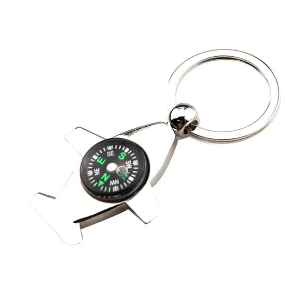 Airplane shape metal keychain with compass plus laser engraving on 1... from ASI 37218 Athena Promo (tm)