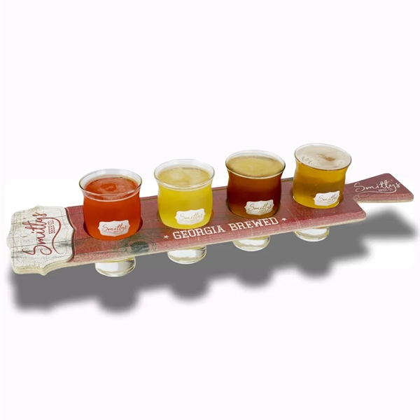 Wooden beer flight tray with routed edges and 4 holes.... from ASI 50120 Dixie Seal & Stamp Co Inc / Dixiline