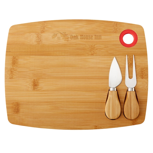 Bamboo cheese board charcuterie set with wooden tray, cheese fork and... from ASI 52840 Evans Manufacturing