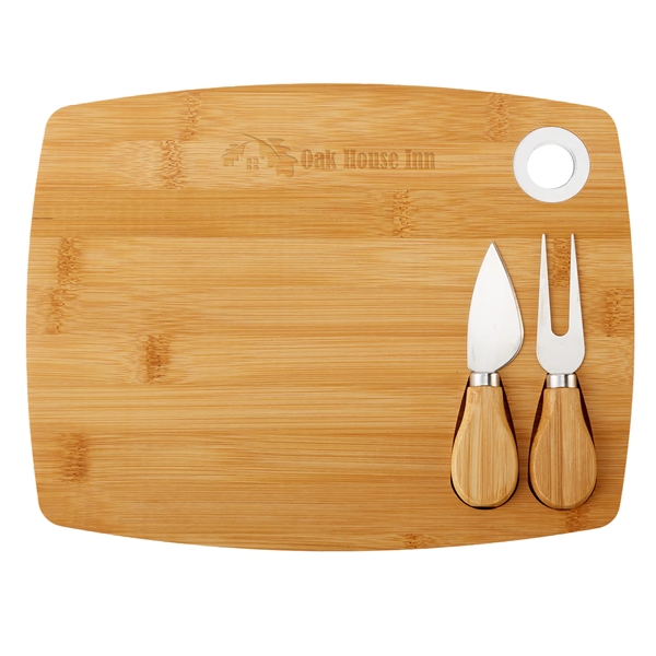 Bamboo cheese board charcuterie set with wooden tray, cheese fork and... from ASI 52840 Evans Manufacturing