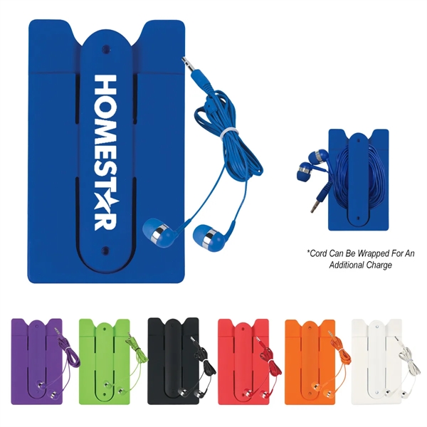 Ear buds with a phone wallet that doubles as a vertical... from ASI 61125 Hit Promotional Products / Hit®