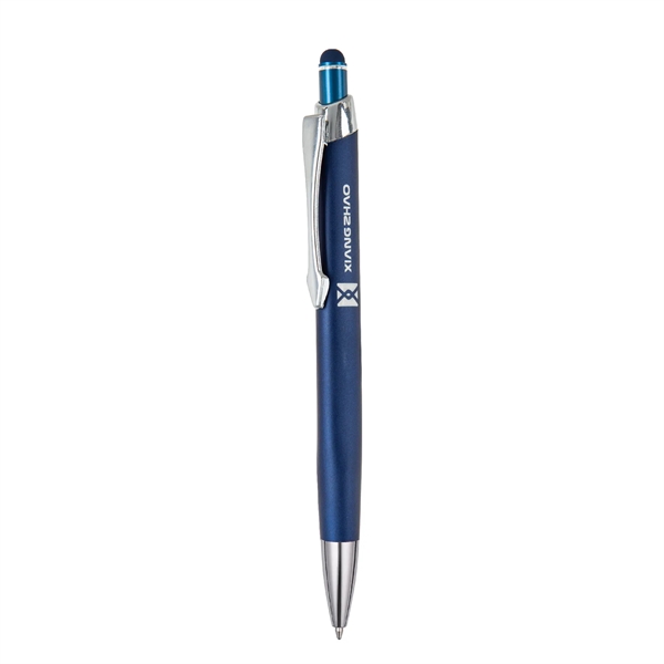 Triangular shaped, soft touch, colored metal retractable ballpoint with matching colored... from ASI 82498 RiteLine LLC