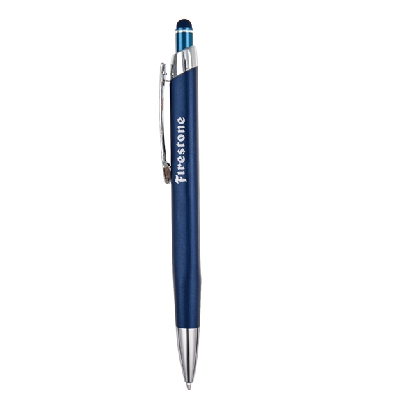 Triangular shaped, soft touch, colored metal retractable ballpoint with matching colored... from ASI 82498 RiteLine LLC