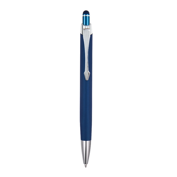 Triangular shaped, soft touch, colored metal retractable ballpoint with matching colored... from ASI 82498 RiteLine LLC