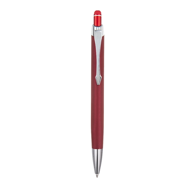 Triangular shaped, soft touch, colored metal retractable ballpoint with matching colored... from ASI 82498 RiteLine LLC