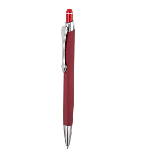 Triangular shaped, soft touch, colored metal retractable ballpoint with matching colored... from ASI 82498 RiteLine LLC