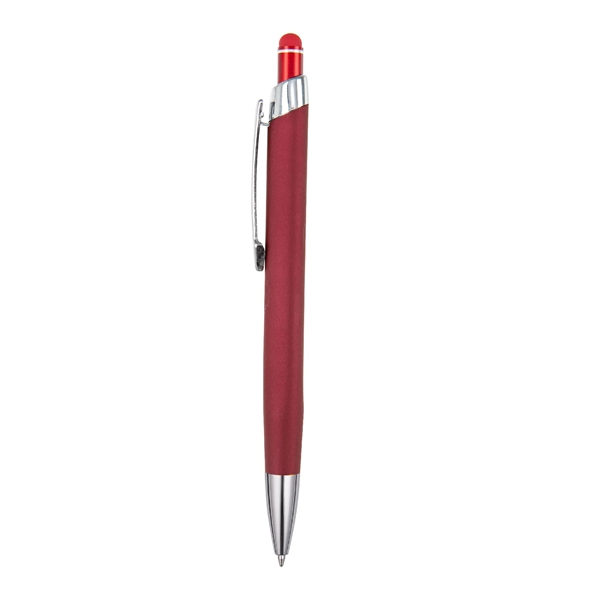 Triangular shaped, soft touch, colored metal retractable ballpoint with matching colored... from ASI 82498 RiteLine LLC