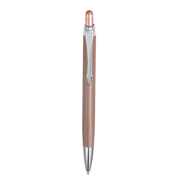 Triangular shaped, soft touch, colored metal retractable ballpoint with matching colored... from ASI 82498 RiteLine LLC